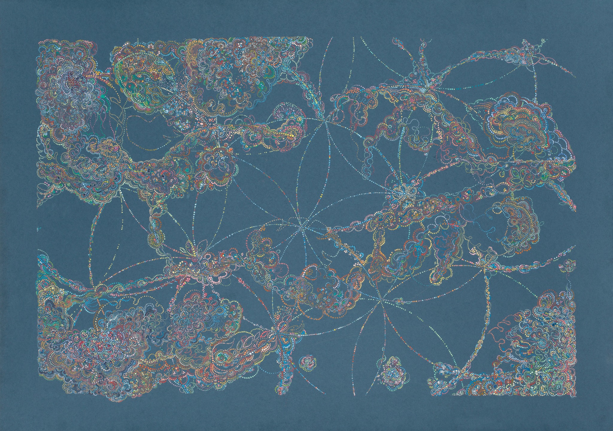 Flower of Life, a colourful dotted gouache painting by Rebecca Cox
