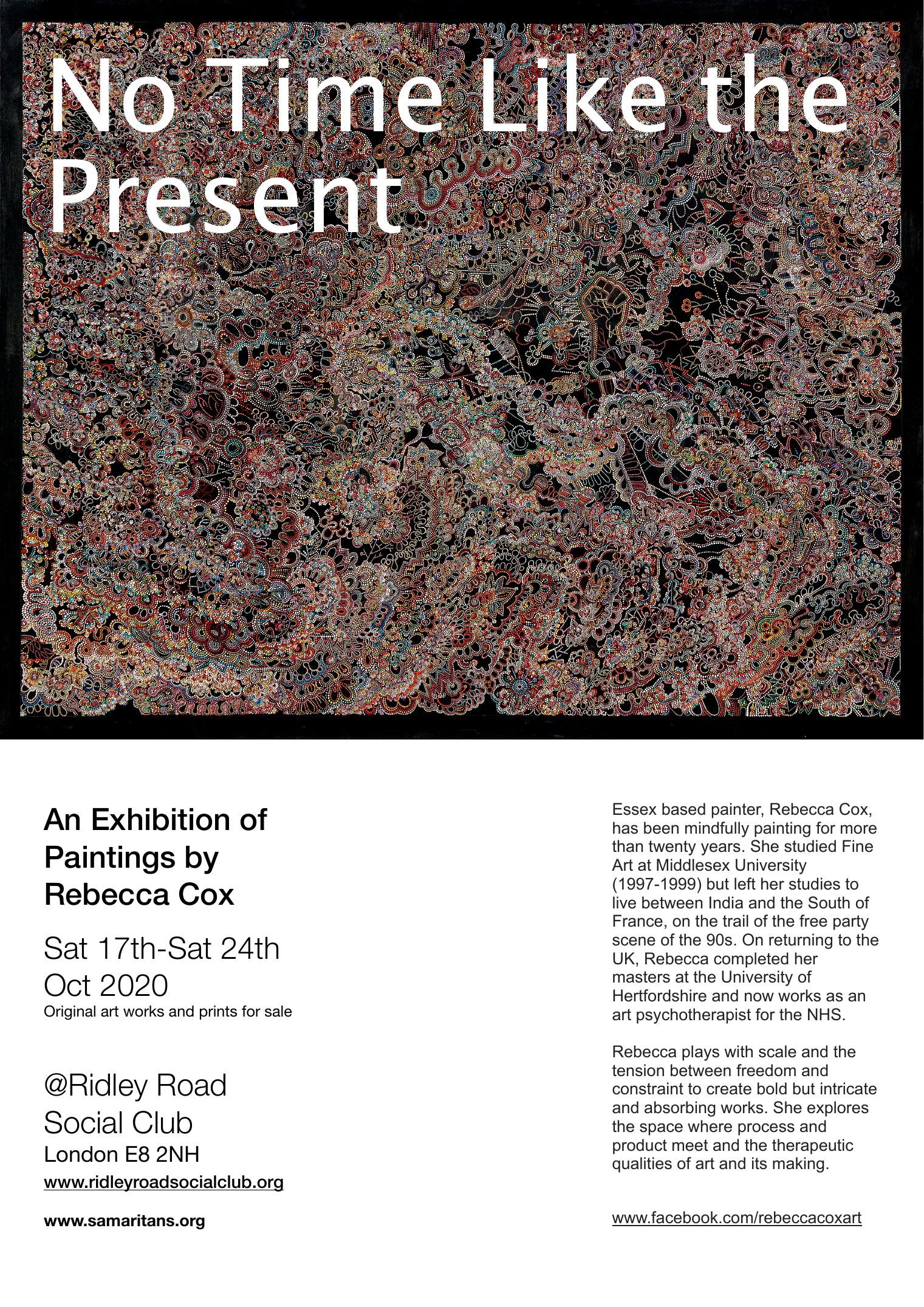 Poster for Rebecca Cox’s 2020 exhibition No Time Like the Present at Ridley Road Social Club